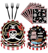 Gameza Pirate Party Tableware Decorations, 96PCS Disposable Plates and Napkins Set Supplies for B...