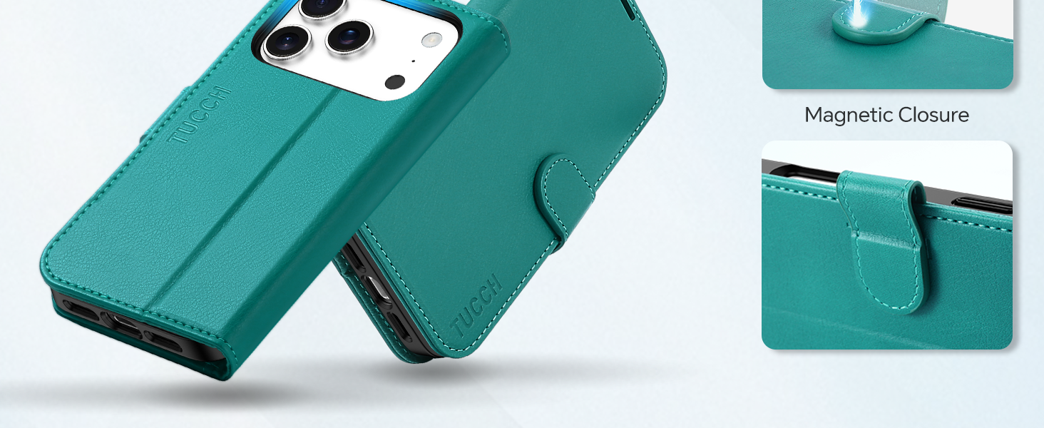 TUCCH Case Wallet for iPhone 17 Pro, TPU Shockproof Shell Stand PU Leather Stand Protective Cover