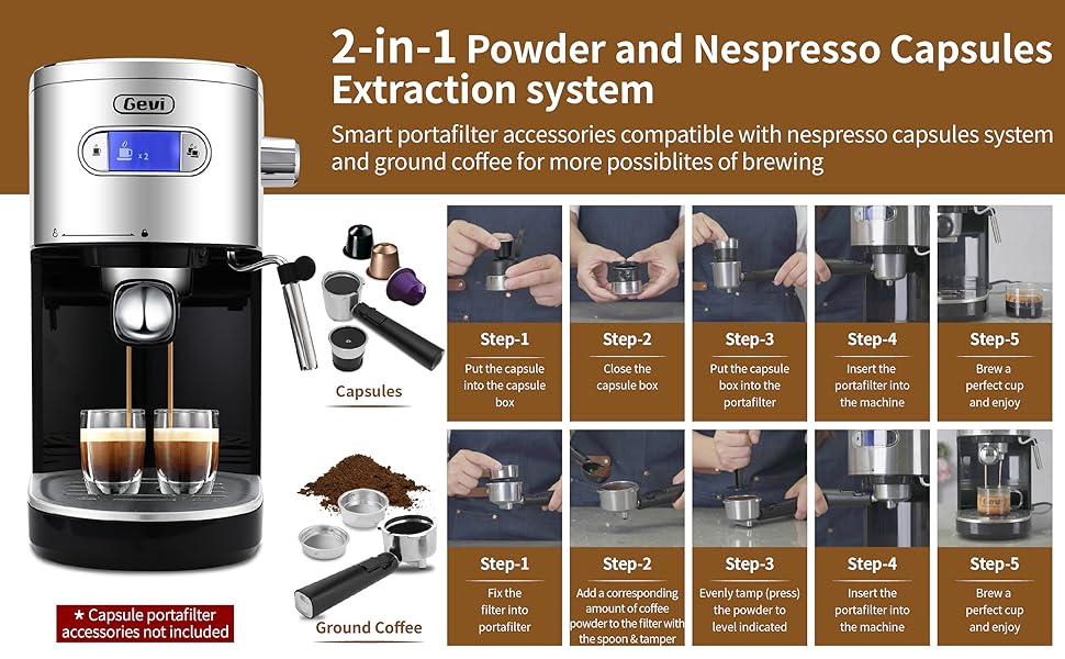 Gevi Espresso Machines 20 Bar Fast Heating Cappuccino