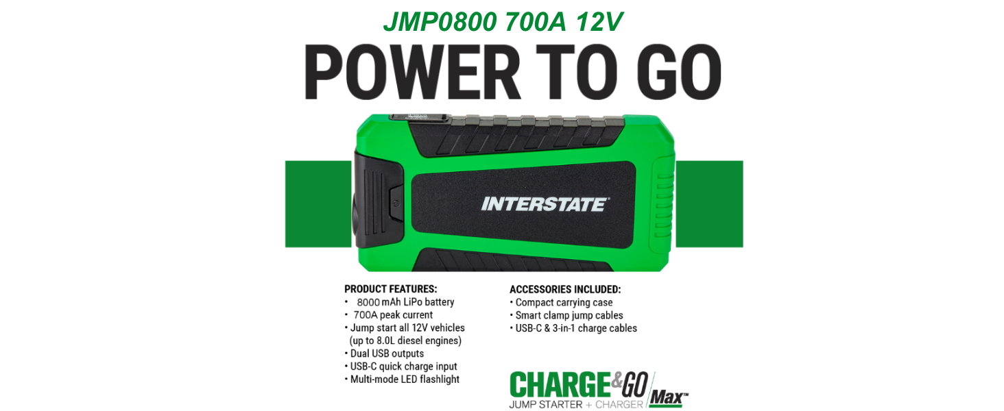 Interstate Batteries Jump Starter and Charger 12V 700A (8