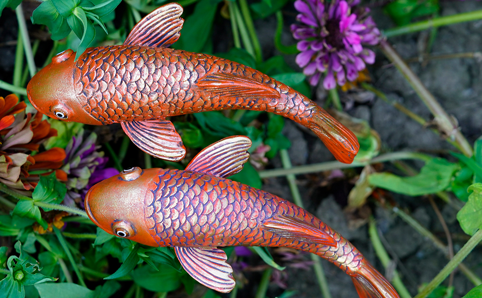 VKEVOC Antique Ceramic Koi Fish Garden Statues Set of 2