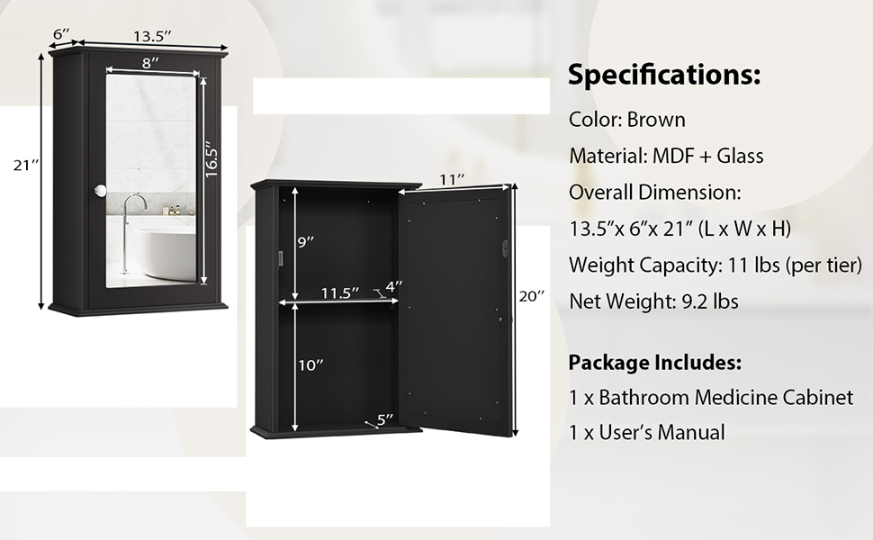 Tangkula Bathroom Medicine with Mirror, Wall