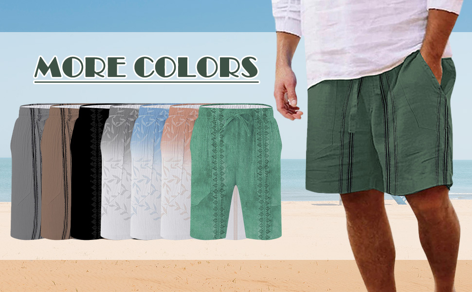 CRNTCEM Mens Elastic Waist Casual Linen Shorts