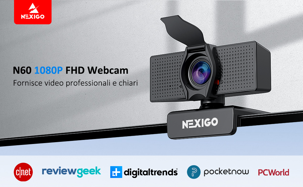 NexiGo N60 1080P Webcam, Webcam HD con microfono, Controllo del
