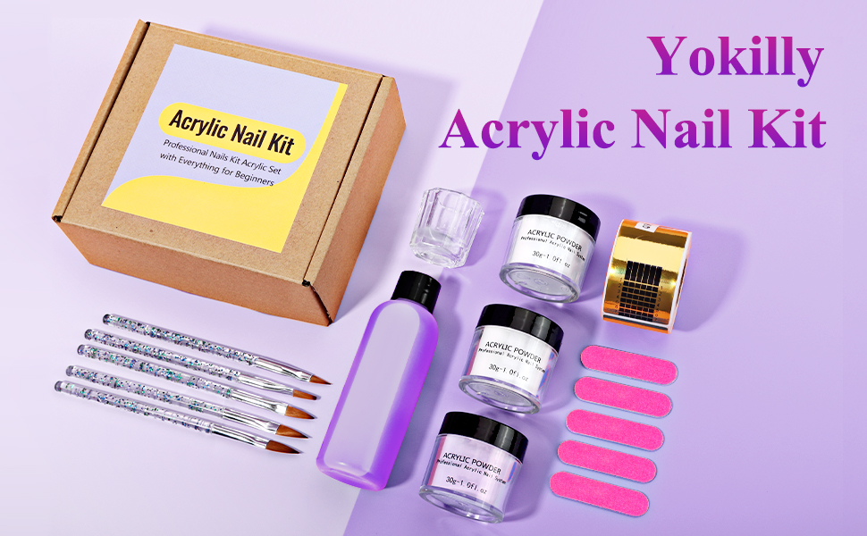 Yokilly Acrylic Nail Kit,Acrylic Powder Set with Pink White Clear Colors,Professional Acrylic