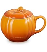 Le Creuset Stoneware Pumpkin Mug with Lid, 14 oz., Persimmon