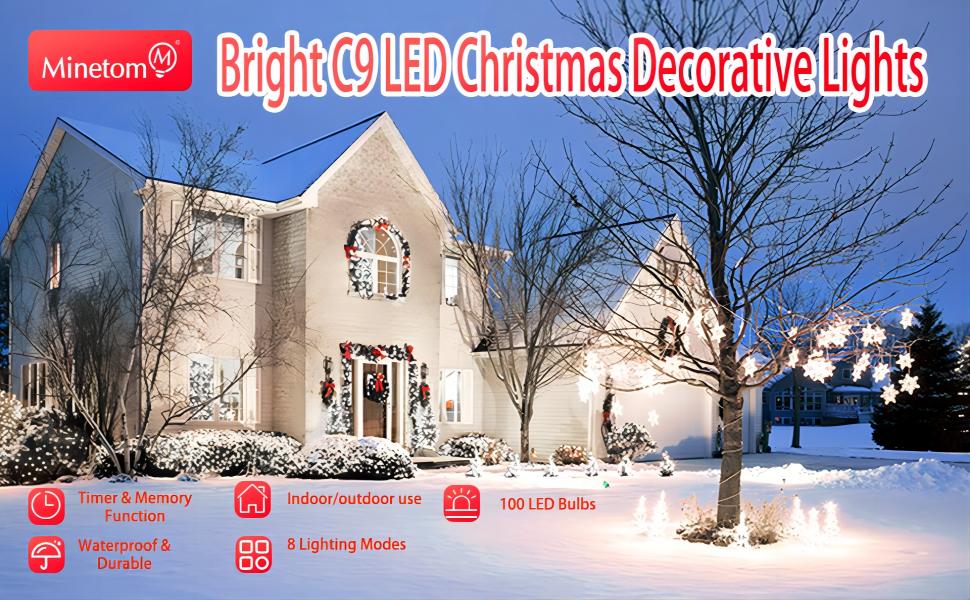 C9 LED Christmas Lights Outdoor, 81 Feet 100 LED String Lights with