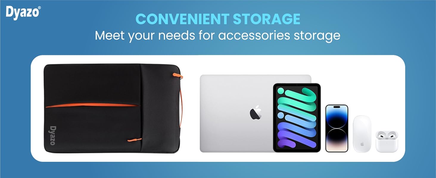 Dyazo Laptop Sleeve Bag 15.6 Inch | Protective Case Cover with Handle & Front Accessories Pocket | Sleeve Bag Compatible for MacBook, Lenovo, HP, Acer, ASUS, Dell & Other Notebooks (Black & Orange) 35 Laptop Sleeve Case