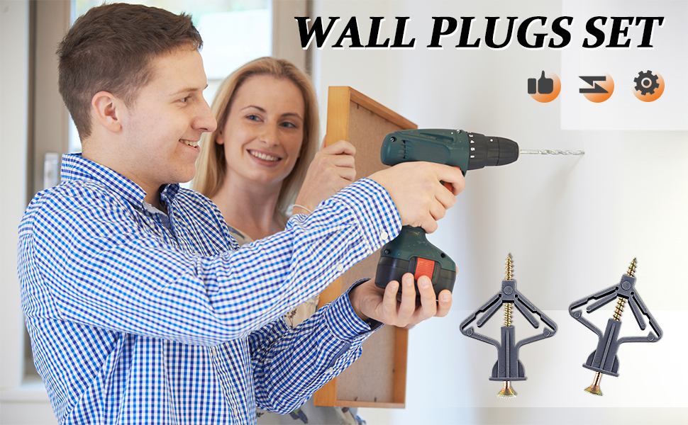 Plasterboard Wall Plugs Set, 30pcs Expansion Wall Raw Plugs with Screws