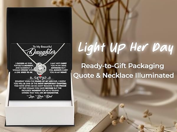gift box lit up showcasing sterling silver necklace chain