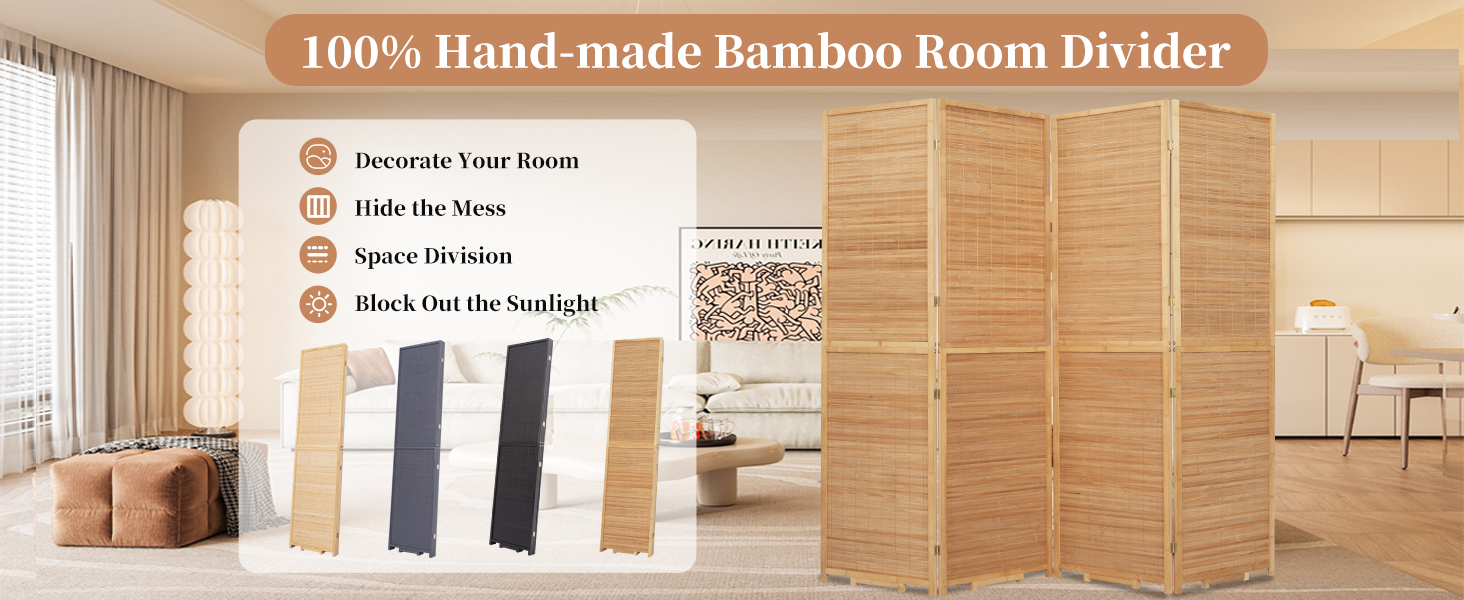 Room Divider Folding Privacy Screen 6 Panel Room Divider Screen Bamboo Divider Panel Room Separation