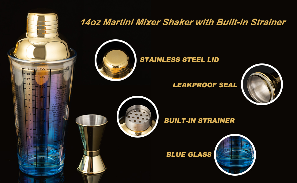 14oz Martini Mixer Shaker with Built-in Strainer