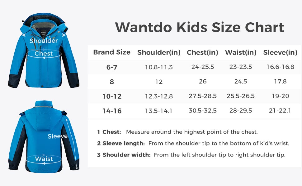 boy jacket size chart