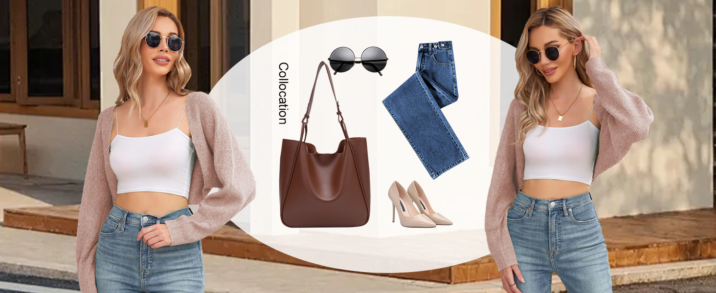 Pink Queen Women's Fall Cardigan Sweaters Open Front Cropped Bolero Shrugs