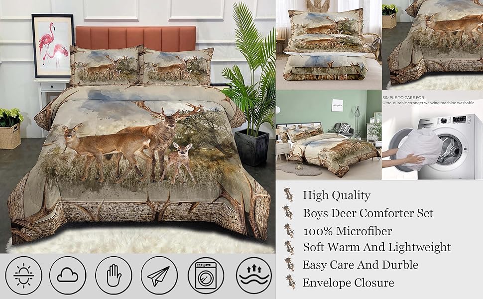 NINENINE Deer Bedding Sets for Girls Kids Boys Comforter