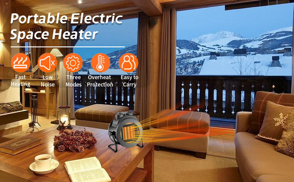 Electric Space Heater, 2000W Small Electric Space Heater with 90
