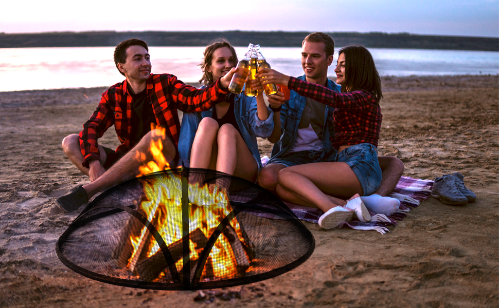 36In Reinforced Steel Round Fire Pit Screen Cover,Outdoor