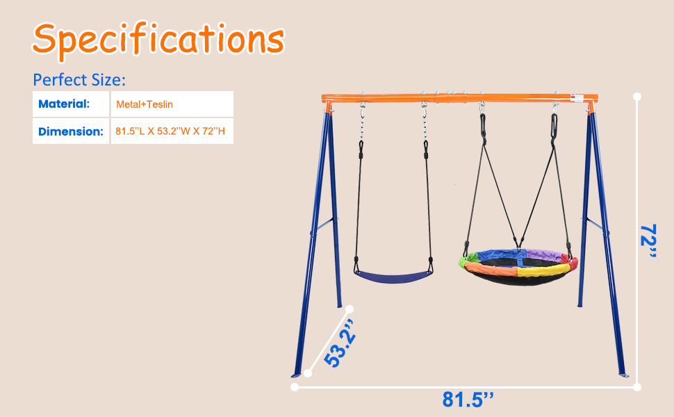 Swing Set for Backyard, 2in1 Outdoor Metal Swing Playset