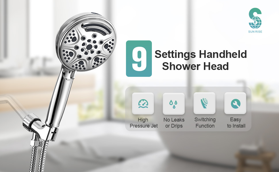 Shower Head 9 Settings High Pressure Handheld Showerhead,SR SUN RISE