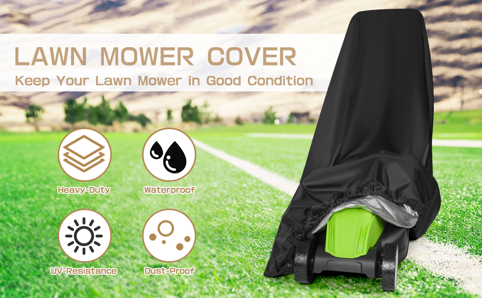 Outdoor Lawn Mower Cover, Universal Fit Push Mower Protect Cover, Waterproof UV