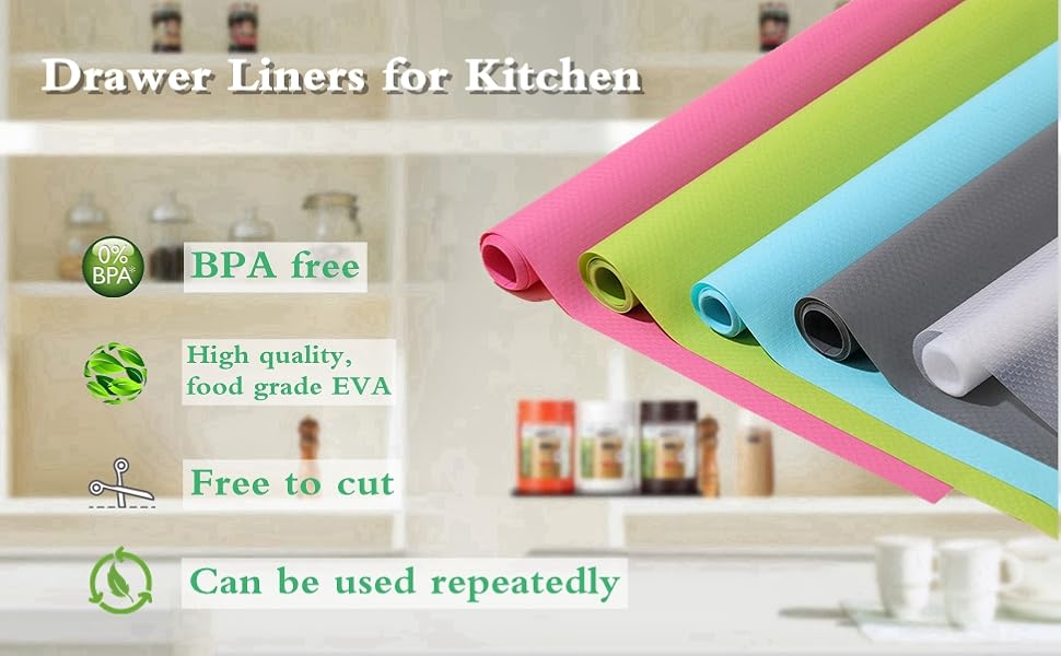 Shelf Liner, Drawer Liners for Kitchen,Non Adhesive Water Resistant, Strong Grip