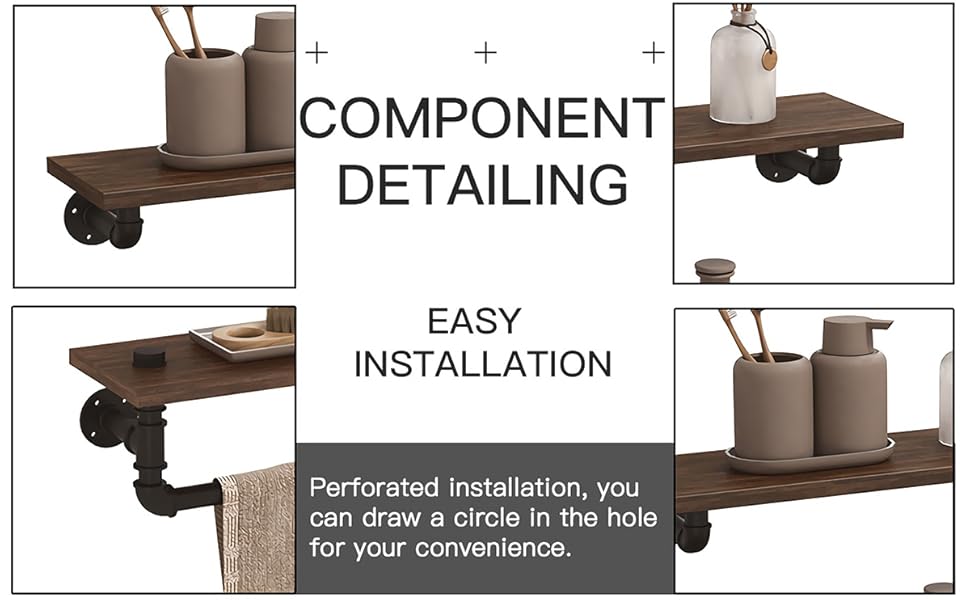 SaiDuoDuo Wooden Floating Shelves, 3-Tier Industrial Pipe Wall Mount Shelves, Rustic Shelves, Wall Mounted Book Shelf, Wall Shelves, for Kitchen, Living Room Decor Home Accessories 12 industrial shelves