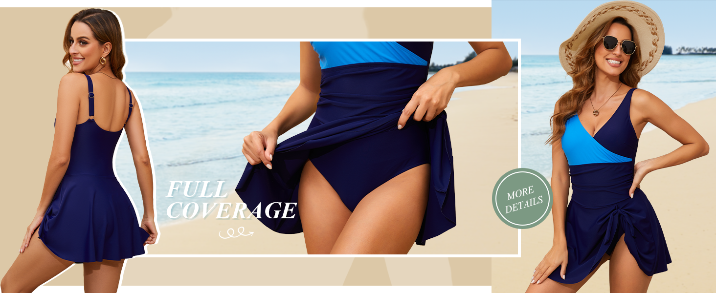 Tie Knot Swim Skirt V Neck Bathing Suit