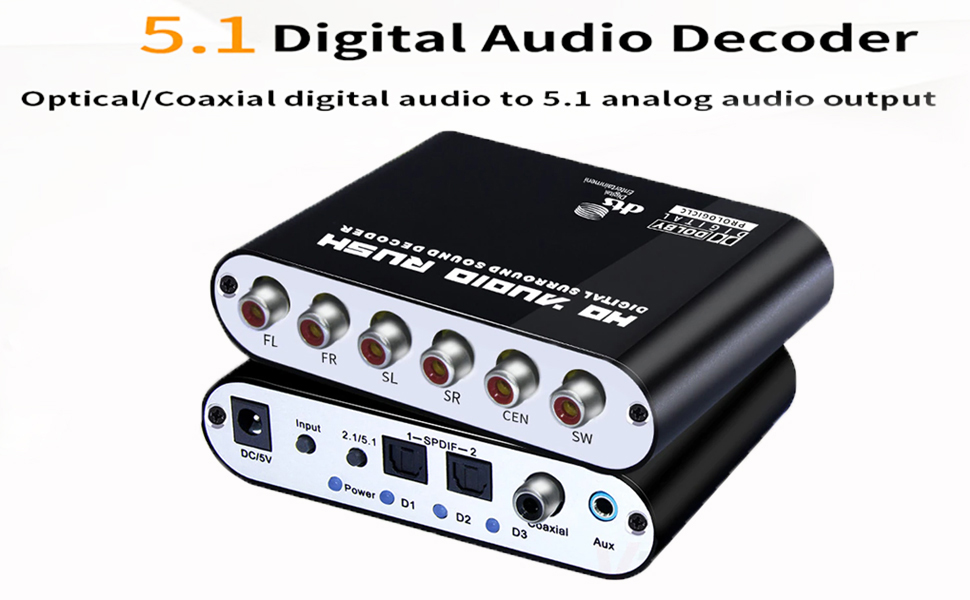 VOOCME HD Audio Rush Digital Audio Surround Decoder 5.1 Channel Optical