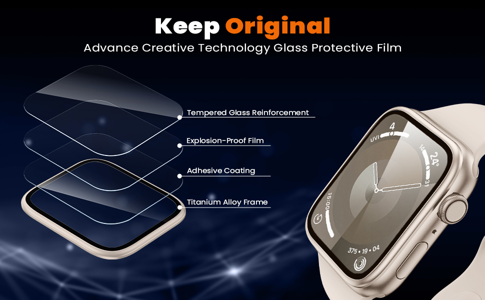 WSKEN for Apple Watch Screen Protector 41mm Series 9 8 7, Titanium Alloy Frame + 9H