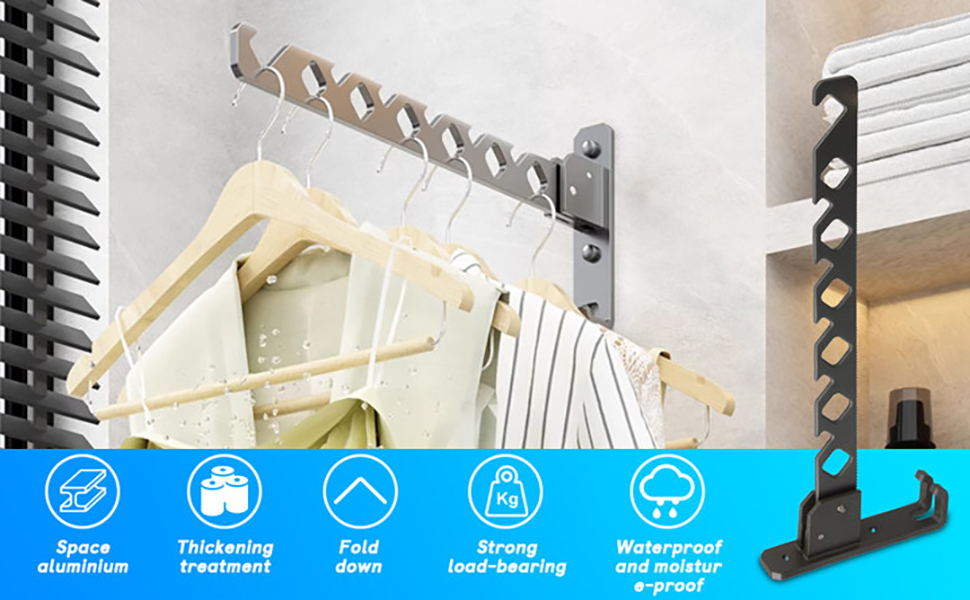Lxoraziy Wall Mounted Clothes Drying Rack, Solid Aluminum