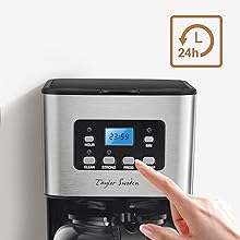 Cafetera De Goteo, Pantalla LCD, Filtro Reutilizable, Programable, Función Auto Limpieza (Descalcificación), Capacidad 1,5 L(12 Tazas), Función Mantener Caliente, 950W, Sin BPA - Taylor Swoden Darcy 13 24 Hour Digital Programmable Timer