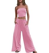 Panadila Womens Summer Lounge Sets 2 Piece Outfits Tube Top and Wide Leg Pants Matching Set Beach...
