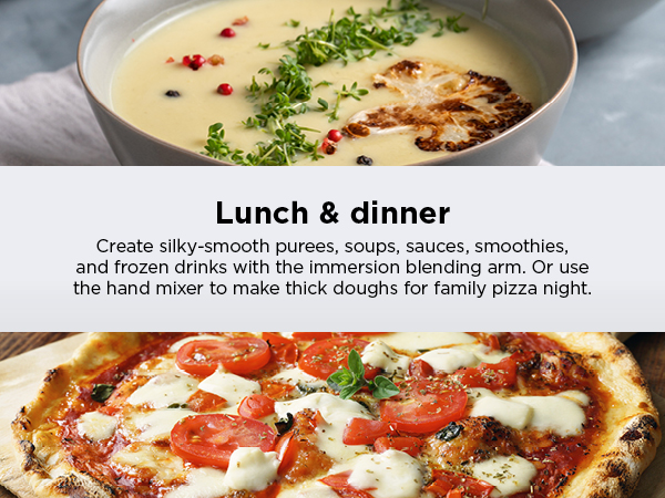 silky-smooth purees, soups, sauces, smoothies, frozen drinks with the immersion blending arm