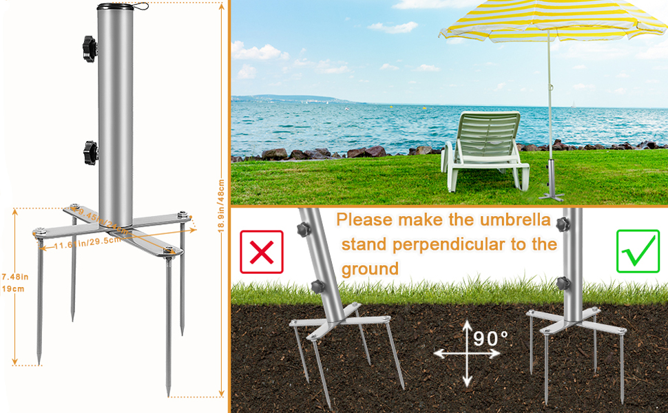 Outdoor Lawn Umbrella Holder with 4 Prong, Adjustable