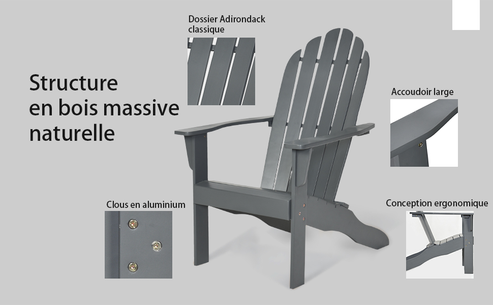 RELAX4LIFE Fauteuil Adirondack En Bois Acacia Massif, Certifié FSC, Résistant Aux Intempéries,Chaise D'Extérieur Charge Max 160 KG Pour Balcon, Terrasse, Plage, Naturel 14 5