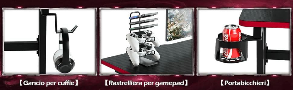COSTWAY Scrivania Da Gaming 120 Cm, Tavolo Ergonomico Per Computer A Forma Di Z, Con Gancio Regolabile Per Cuffie, Porta Bicchiere, Ideale Per Casa E Ufficio (Blu) 13 1