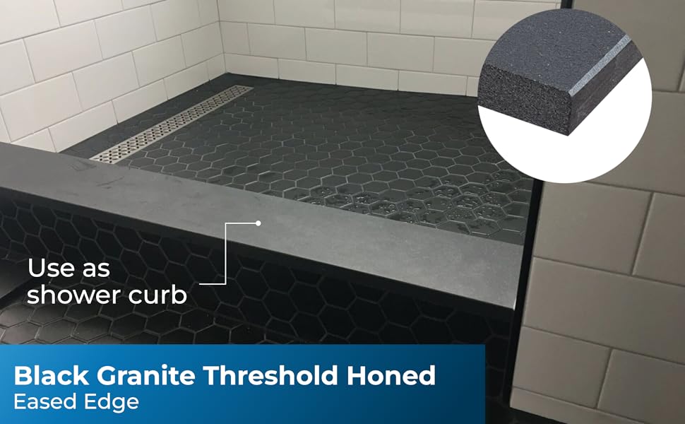 48 inch Shower Curb Top Black Granite Honed Threshold