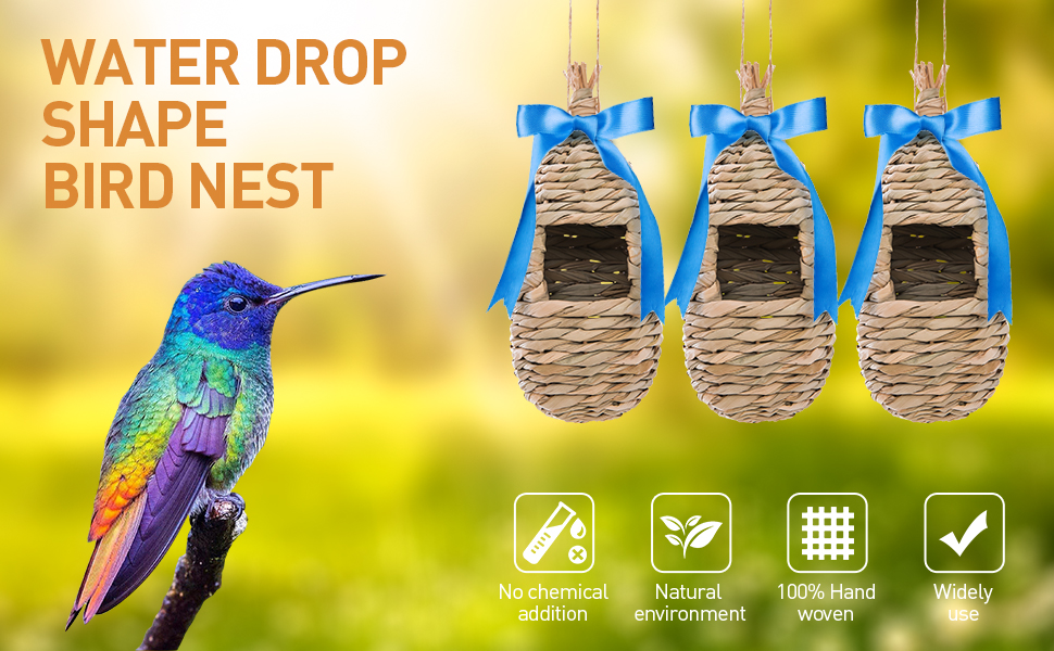 WDEFUN Humming Bird Houses for Outdoor Hanging, Natural Grass Bird Hut,Hand Woven
