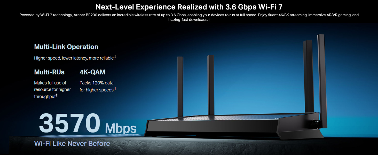 Archer BE230 BE3600 Dual-Band Wi-Fi 7 Router