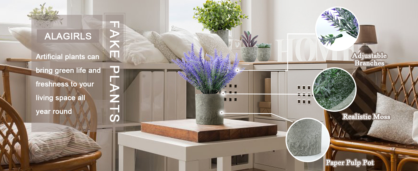 ALAGIRLS 4 Packs Fake Plants Small Artificial Plants for