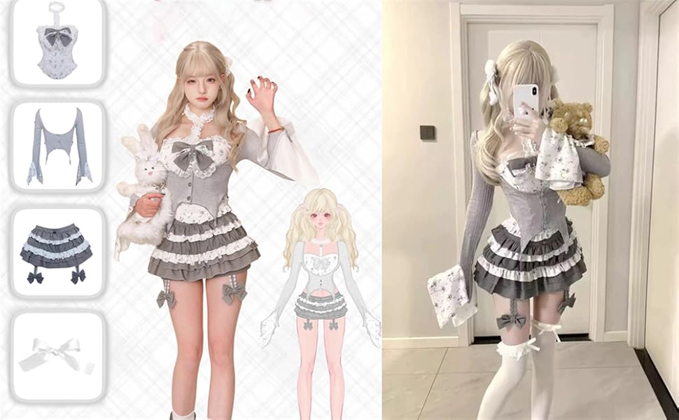 ろるらり　誕生石　アクリルキーホルダー　4月　ロリータ　量産型　地雷系　サブカル シルバー ベージュ 姫袖 チャイナ風 ロリィタ セットアップ 地雷