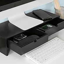SoBuy Monitor Stand Riser 2 Drawers Computer Screen Riser Desk Organizer Black,BBF02-SCH 16 BBF02-SCH