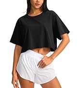 SANTINY Cotton Crop Workout Tops for Women Short Sleeve Running Shirts Cropped T-Shirt Yoga Athle...