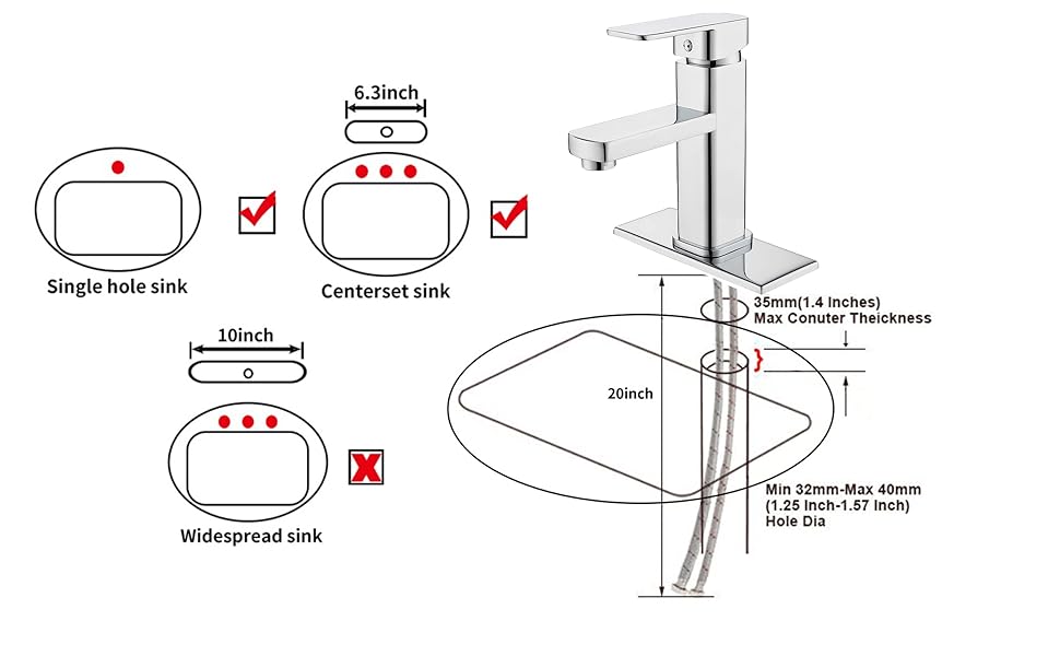 Chrome YBlucklly Bathroom Faucet 1 or 3 Hole Bathroom Faucet Single
