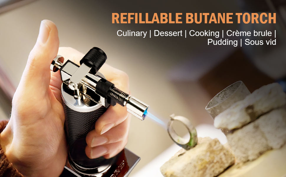 RAVS Butane Torch with DUAL Flame Mode, Refillable Kitchen Torch