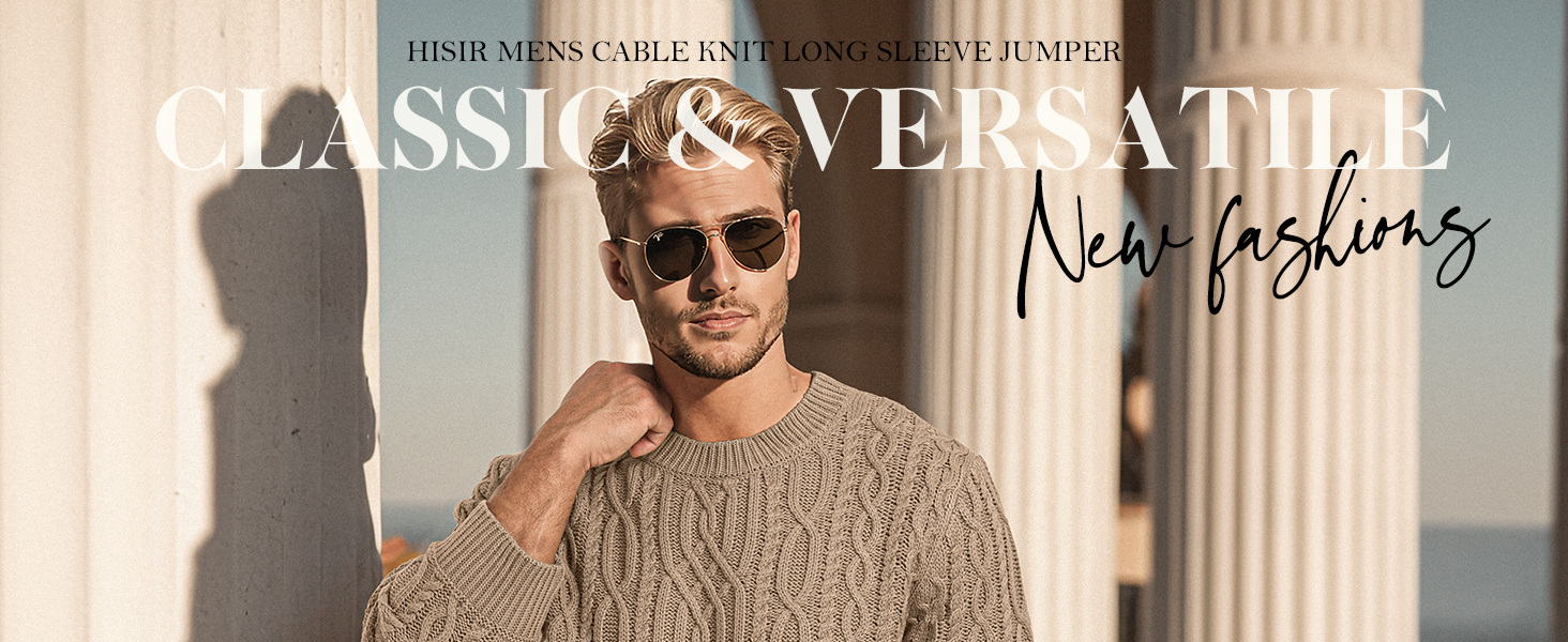 Mens Cable Knit Jumper UK Men's Crew Neck Winter Jumpers