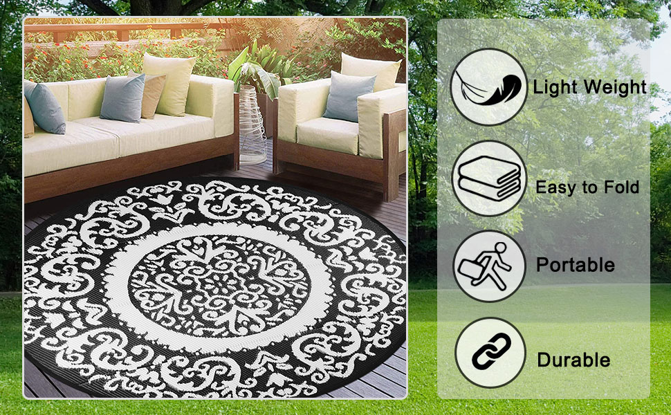 Round Outdoor Rugs 5ft Black Patio Rugs Clearance