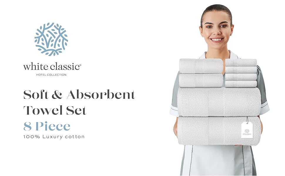 Luxury 8 Piece Bath Towel Set 700 GSM Combed Cotton Hotel