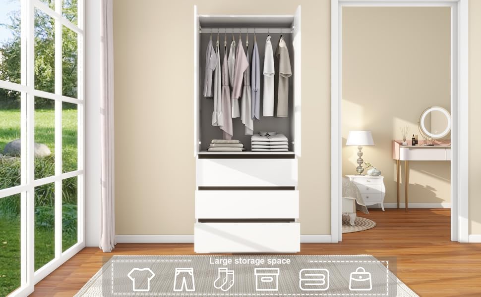wardrobe closet armoire bedroom doors wooden hanging drawers clothes cabinet shelves