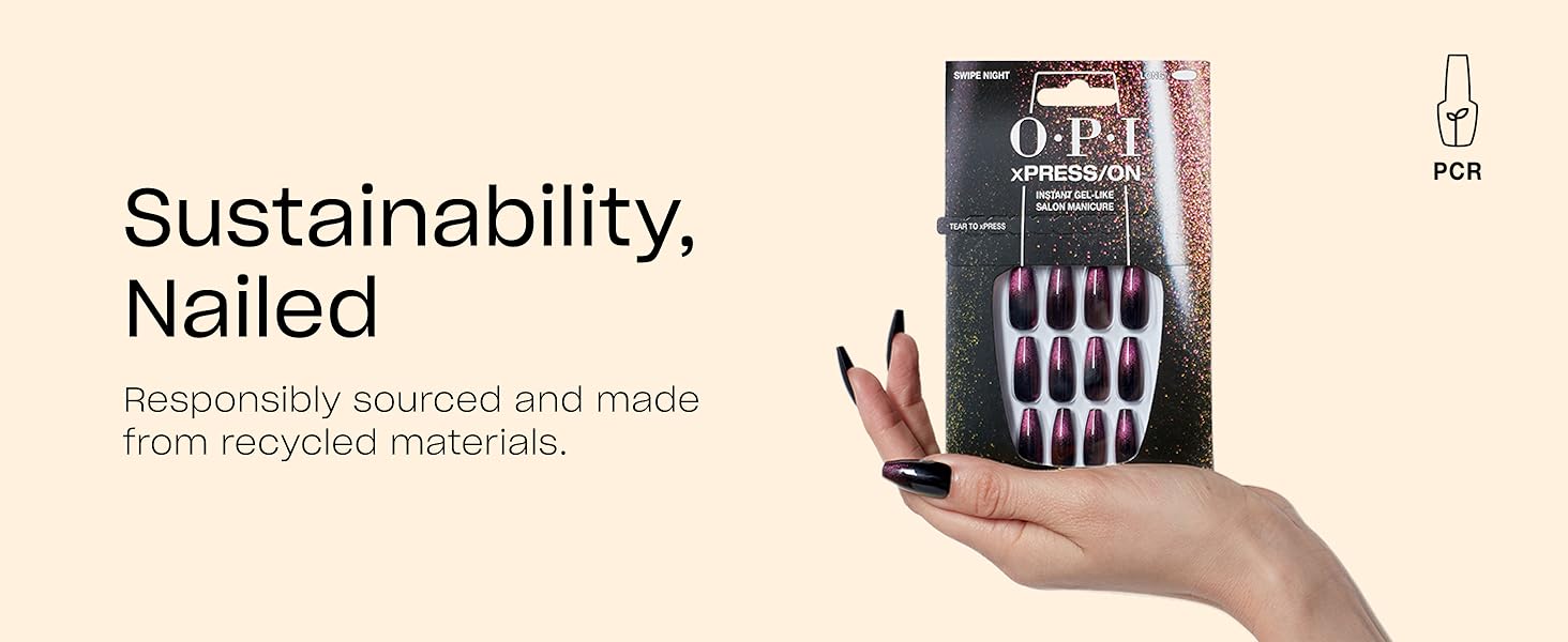 OPI xPress/ON Press On Nails Sustainability Responsibly Sourced Made from Recycled Materials